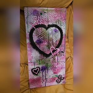 💫Abstract Heart Mixed-Media Wall Art in Pink, Black & Green
